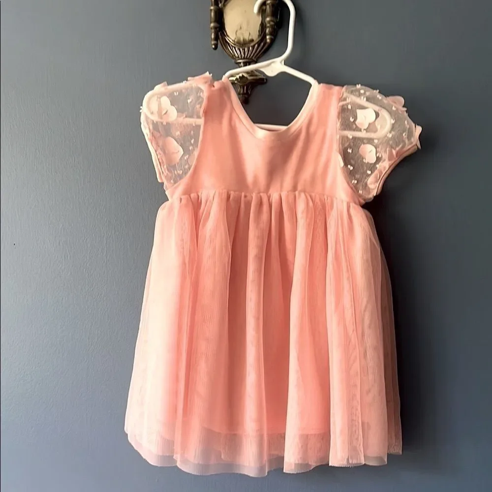 Pink Kids Dress with Matching Ballerina Sparkly Shoes.